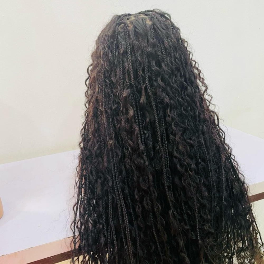 30” Full Lace Bohemian Box Braid Wig – Human Hair- Black